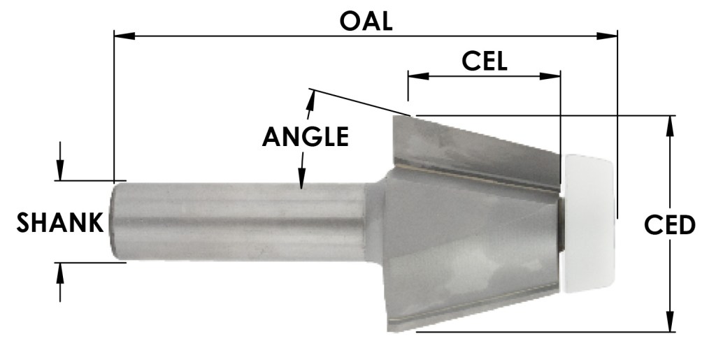 Bevel Bit, 15°, Carbide Tipped Bit, No Bearing, CNC Router Bit
